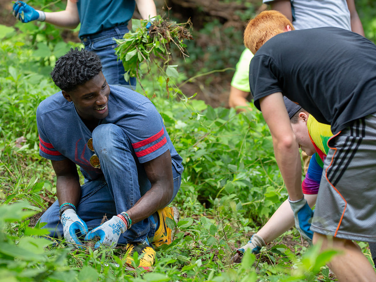 Youths working in garden